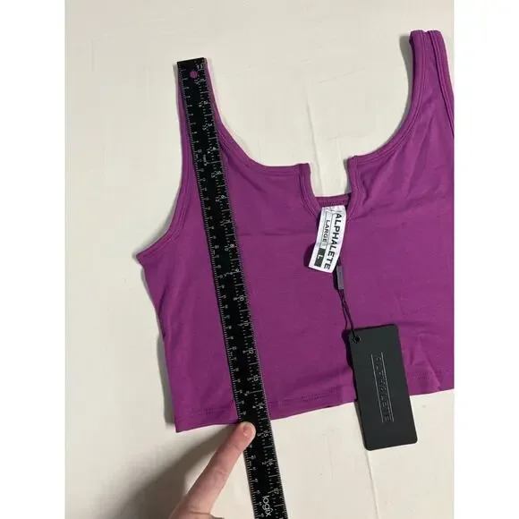 Alphalete Women’s OT Slit Tank Top Cropped Purple Size Large Athletic Gym NEW - Picture 2 of 6
